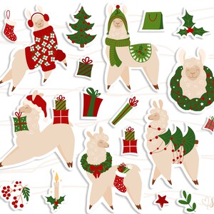 Paquet d’autocollants imprimables de lama de Noël - autocollants imprimables avec lama pour raboteuse, autocollant Bullet Journal ou impression et découpe