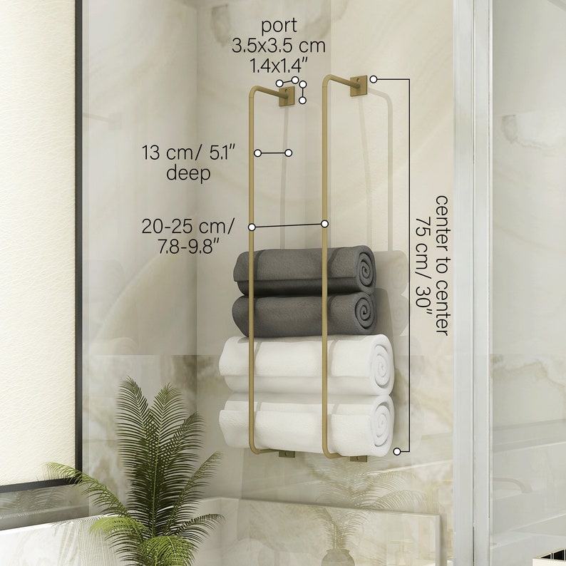 Handcrafted Towel Racks for Bathroom, Gold Wall Mounted Towel Rack, Metal Towel Storage, Bathroom Organizer, Bathroom Shelf, Towel Holder image 4