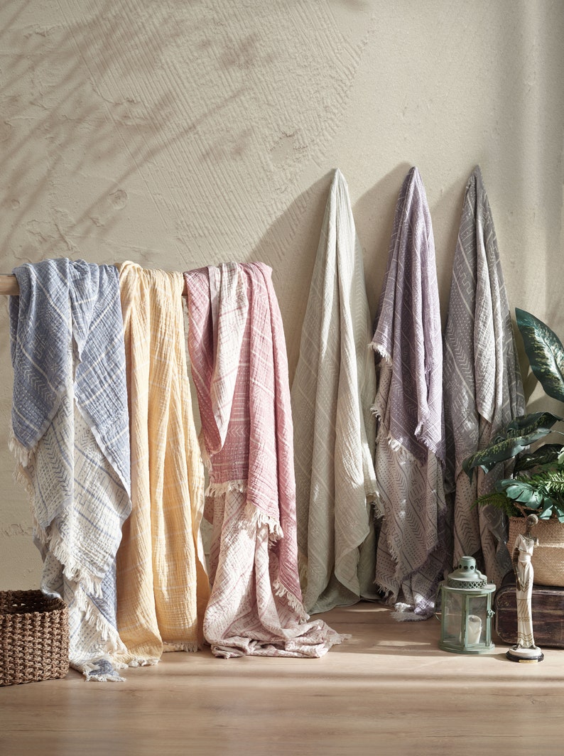 Boho Throw Blanket Aztec 100 Organic Cotton 3 Layered Muslin Etsy