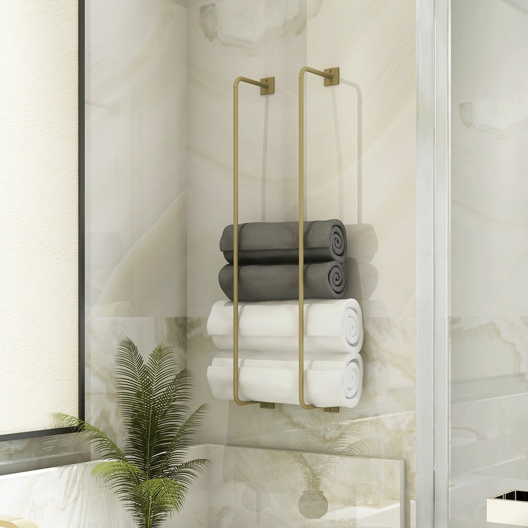 Handcrafted Towel Racks for Bathroom, Gold Wall Mounted Towel Rack
