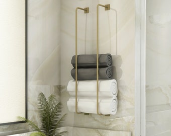 Handcrafted Towel Racks for Bathroom, Gold Wall Mounted Towel Rack, Metal Towel Storage, Bathroom Organizer, Bathroom Shelf, Towel Holder