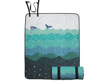 Waves Picnic Blanket & Beach Blanket, Waterproof and Sandproof Picnic Blanket, Foldable Picnic Blanket, 2 Layers Outdoor Blanket