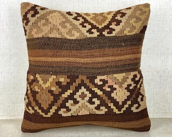 Authentic Pillow Case, Kilim Pillow, Wool Cushion Cover, Natural Kilim Pillow Cover, Boho Pillow, Turkish Kilim Pillow, Sofa Pillows No:0009