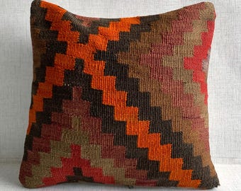 Ethnic Kilim Pillow, Turkish Kilim Pillow,Vintage Kilim Pillow, Kilim Cushion Cover,Throw Pillow, Tribal Pillow, Cushion Cover 16x16 No:0356