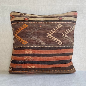 20x20 Decorative Kilim Pillow, Throw Pillow, Boho Decor Pillow, Turkish Kilim Pillow, Kilim Cushion Cover, 20x20 Kilim Pillow Cover No:1070