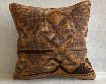 Ethnic Kilim Pillow Case, Kilim Pillow, 16x16 Sofa Throw Pillow Covers, Throw Pillow Cover, Wool Kilim Cushion, Natural Kilim Pillow No:0429