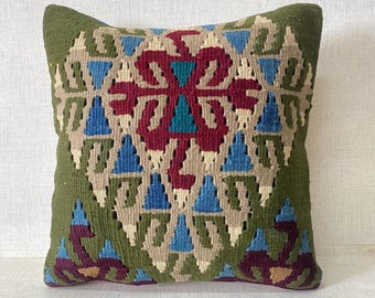 Authentic Pillow Case, Kilim Pillow, Wool Cushion Cover, Natural Kilim Pillow Cover, Boho Pillow, Turkish Kilim Pillow, Sofa Pillows No:0606