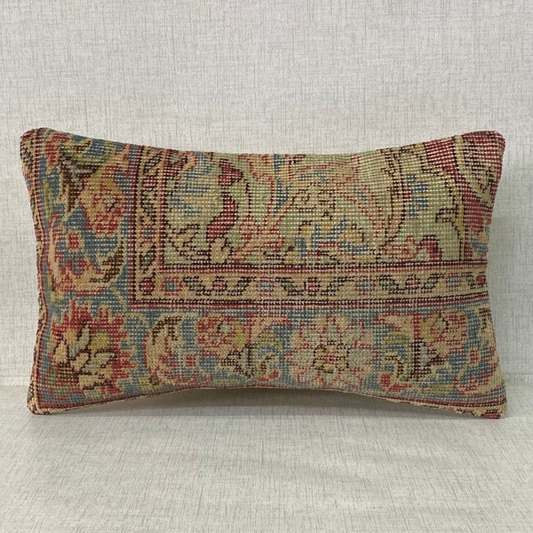 Vintage Kilim Pillow 12x20, Turkish Kilim Pillow, Anatolian Pillow,Handmade Kilim Pillow, Large Size Kilim Pillow, Decorative Pillow No:9258