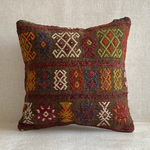 16x16 Handwoven Turkish Kilim Pillow,Decorative Throw Pillow, Ethnic Kilim Pillow,Sofa Aztec Pillow, Cushion Cover,Kilim Pillow Case No:0475