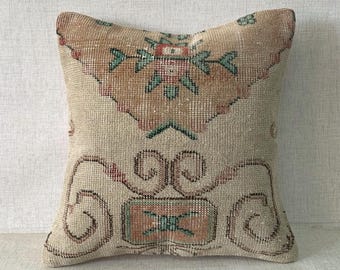 Authentic Pillow Case,Kilim Pillow,Wool Cushion Cover,Natural Kilim Pillow,Boho Pillow,Turkish Kilim Pillow,Vintage Sofa Pillows No:7091