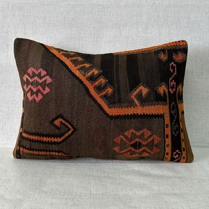 Turkish Kilim Pillow, 16x24 Bohemian Kilim Pillow, Decorative Turkish Kilim Pillow, Handwoven Kilim Pillow, Home Decor, Pillow Cover No:2159