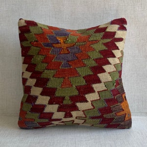 16x16 Handwoven Turkish Kilim Pillow,Decorative Throw Pillow, Ethnic Kilim Pillow,Sofa Aztec Pillow, Cushion Cover,Kilim Pillow Case No:0342