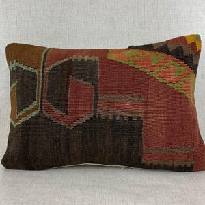 Funda de cojín Kilim turco tejida a mano: Manta de sofá Azteca, 16x24 n.° 8110
