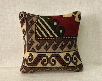 Ethnic Kilim Pillow, Turkish Kilim Pillow,Vintage Kilim Pillow, Kilim Cushion Cover,Throw Pillow, Tribal Pillow, Cushion Cover 16x16 No:6000