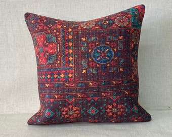 Digital Print Kilim Pillow 20x20, Anatolian Handwoven Kilim Pillow Cover, Kilim Cushion Cover,Boho Pillow, Vintage Kilim Pillow No:1008