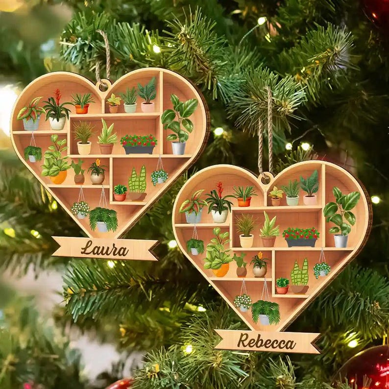 Personalized Plant Tree Ornaments, Gardener Plant Lover Christmas