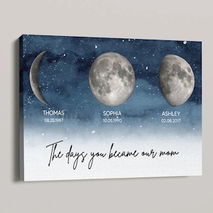 Personalized Moon Phase By Date Frame Canvas, Custom Mom and Kids Moon Phase Canvas, Mother’s Day Gift, Gift For Mom, Gift For Grandma, Nana