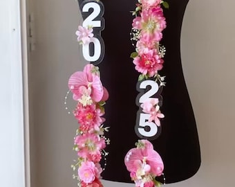 Handmade Floral Graduation Stole, Ribbon & Fabric Flower Lei, Custom Grad Sash, Senior Photo Prop, Unique Graduation Gift