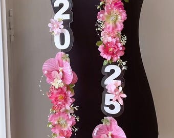 Handmade Floral Graduation Stole, Ribbon & Fabric Flower Lei, Custom Grad Sash, Senior Photo Prop, Unique Graduation Gift