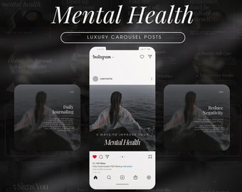 Mental Health Instagram Carousel  | Therapist Templates |  Psychologist Templates | Mental Health Social Media Posts |  Counseling Template