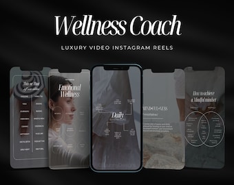 May include: Four phone screens with different wellness tips. The first screen has a list of activities under the heading "This or That". The second screen has a list of activities under the heading "Emotional Wellness". The third screen has a list of affirmations under the heading "Daily Affirmations". The fourth screen has a Venn diagram with the heading "How to achieve a Mindful Mindset".
