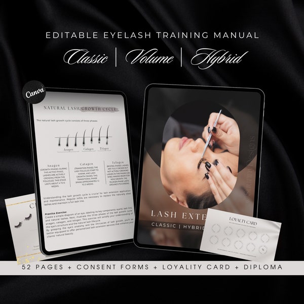 Lash Training Editable Guide | Classic Hybrid Volume Training | Eyelash Training Manual | Lash Tech Template |  Lash Instructor Manual Ebook