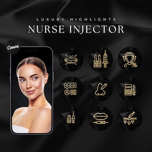 Luxus Nurse Infector Gold Instagram Highlight Cover | Lip Filler Instagram Symbole | Medspa Social Media Post | Lippenfüller & Botox Vorlage