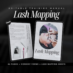 Guide modifiable de cartographie des cils | Fiches pratiques de cartographie des cils Manuel de formation des cils | Modèles de cartes de cils |  Ebook du manuel du professeur de cils