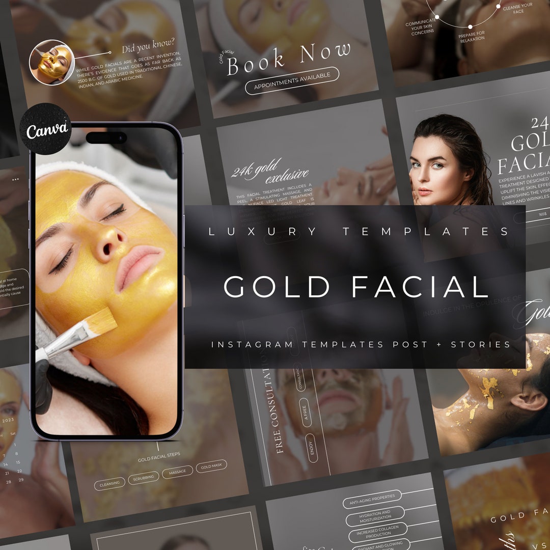 Gold Facial Instagram Templates | Esthetician Instagram Template ...