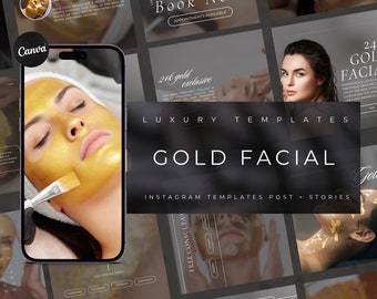 Gold Facial Instagram Templates | Esthetician Instagram Template | Facial Treatment Template | Skincare Social Media Post | Medspa Posts