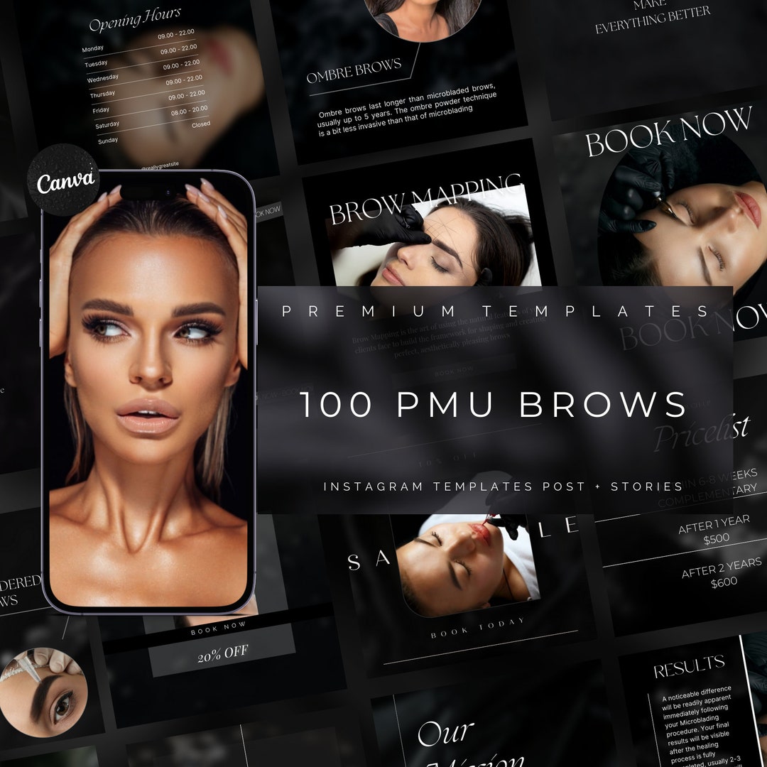 100 Microblading Instagram Templates PMU Instagram Template Brows