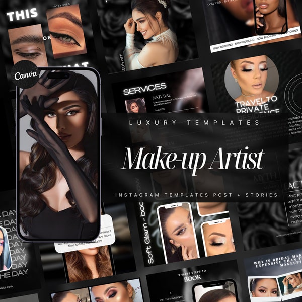 100 modèles Instagram de maquilleur | Modèles MUA | Modèles de publication Instagram de maquillage | Modèles de salon de beauté | Publications sur les réseaux sociaux Canva