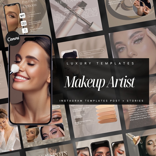 Luxus Make-up Artist Instagram Vorlagen | MUA-Vorlagen | Make-up Instagram Post-Vorlagen | Make-up Branding | Make-up Social Media Posts