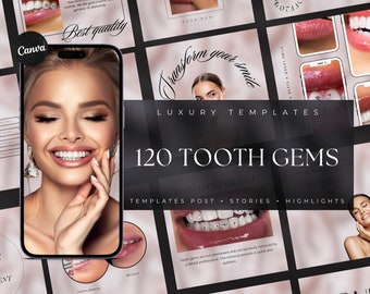 120 Pink Tooth Gem Instagram Templates | Tooth jewelry Posts | Tooth Charms Social Media Post Template | Dental Jewelry Instagram Template