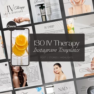 130 IV Therapy Instagram Templates  | Iv Hydration Instagram Templates | IV Cocktail Drip | Nurse Injector branding kit | IV Drip Template