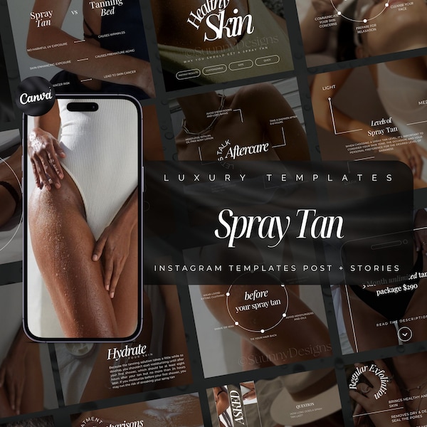 Modèles Instagram luxe spray bronzage | Le bronzage par pulvérisation publie une publication sur Instagram | Modèles de médias sociaux Spray Tan | Modèles de bronzage en spray pour artistes