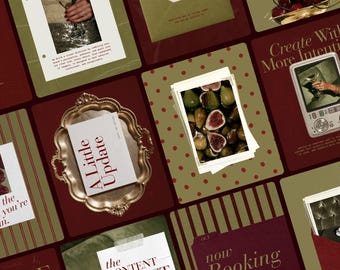 Burgundy and Green Instagram Templates | Editorial Instagram Posts | Content Creator Social Media Posts | Trending Viral Burgundy Templates