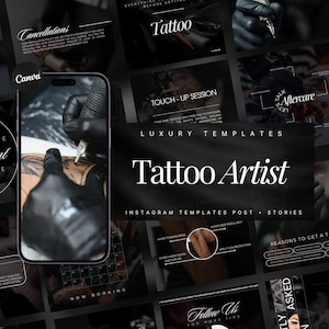 Plantilla de Instagram para tatuadores / Plantillas de Instagram para practicantes de tatuajes / Publicaciones en redes sociales de tatuadores / Plantillas de tatuajes negros