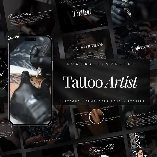 Plantilla de Instagram para tatuadores / Plantillas de Instagram para practicantes de tatuajes / Publicaciones en redes sociales de tatuadores / Plantillas de tatuajes negros