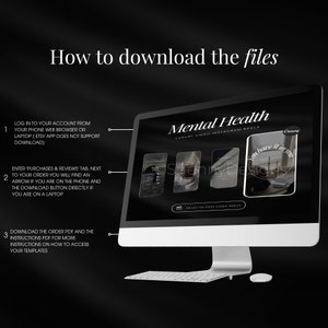 May include: A computer screen displays instructions on how to download files. The screen shows the words "Mental Health Luxury Video Instagram Reels" and sample Instagram posts. The text also includes instructions on how to download the files.