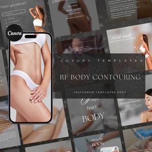 80 Plantillas de Instagram de radiofrecuencia / Plantillas de contorno corporal / Plantillas de cavitación RF / Plantillas Medspa / Post de ajuste de piel RF