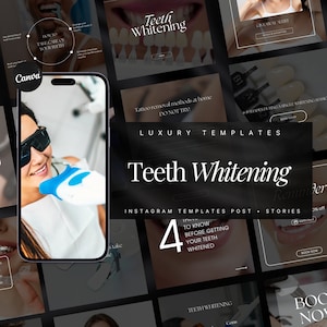 100 Plantillas de Instagram de blanqueamiento dental / Plantillas de blanqueamiento dental LED / Publicación de blanqueamiento dental / Plantilla de publicación de redes sociales de blanqueamiento dental
