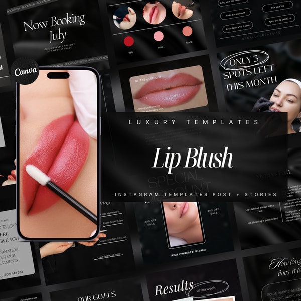 100 Lip Blush Instagram Vorlagen | PMU Instagram Vorlage | Lippen Erröten Vorlagen | PMU Social Media Beiträge | Lippen Tattoo Instagram Posts