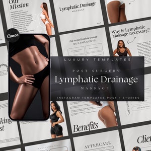 Manual Lymphatic Drainage Post Surgery Instagram Templates | Lymphatic Drainage Massage Posts | Massage Therapist Post Op Lymphatic Drainage
