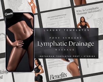 Manual Lymphatic Drainage Post Surgery Instagram Templates | Lymphatic Drainage Massage Posts | Massage Therapist Post Op Lymphatic Drainage