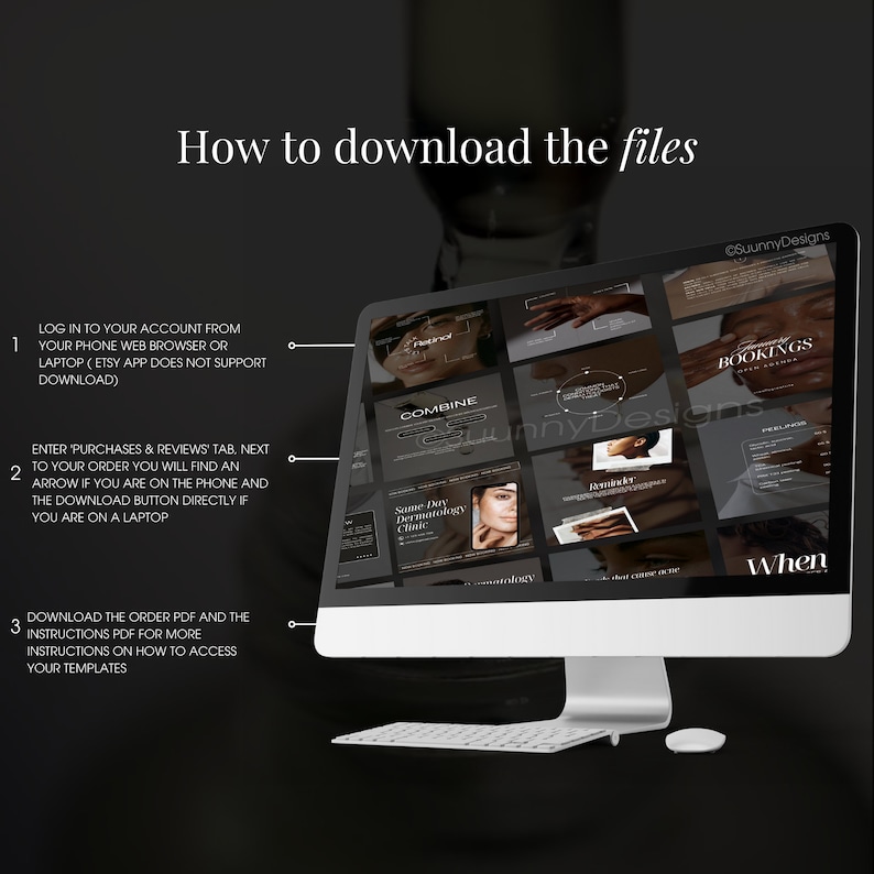 May include: A computer screen displaying a mockup of a website with a black and gold color scheme. The website is for a dermatology clinic and features images of skin care products and treatments. The text on the screen includes the words "Combine", "Bookings", "Samae Dory Dermatology Clinic", and "When".