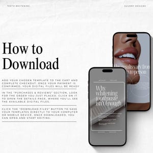 May include: A promotional image for teeth whitening, featuring two smartphones displaying information. One phone shows a close-up of a person's smile, while the other highlights why whitening toothpaste may not be enough. Text includes "How to Download".