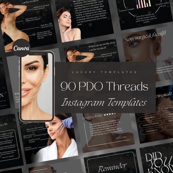 90 PDO Threads Instagram Templates  | Nurse Injector Instagram Templates | Facial thread lift Instagram Template | Medspa branding kit |