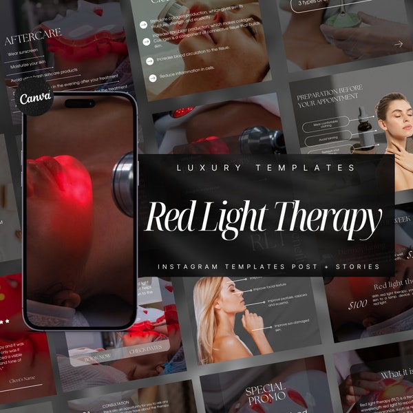 Red Light Therapy Instagram Templates | Esthetician Instagram Template | Facial Treatment Template | Skincare Social Media |  Skincare posts