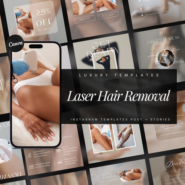 100 Hair Laser Remover Instagram Templates | Laser Technician Templates | Laser Hair Removal Social Media Post | Esthetician Template